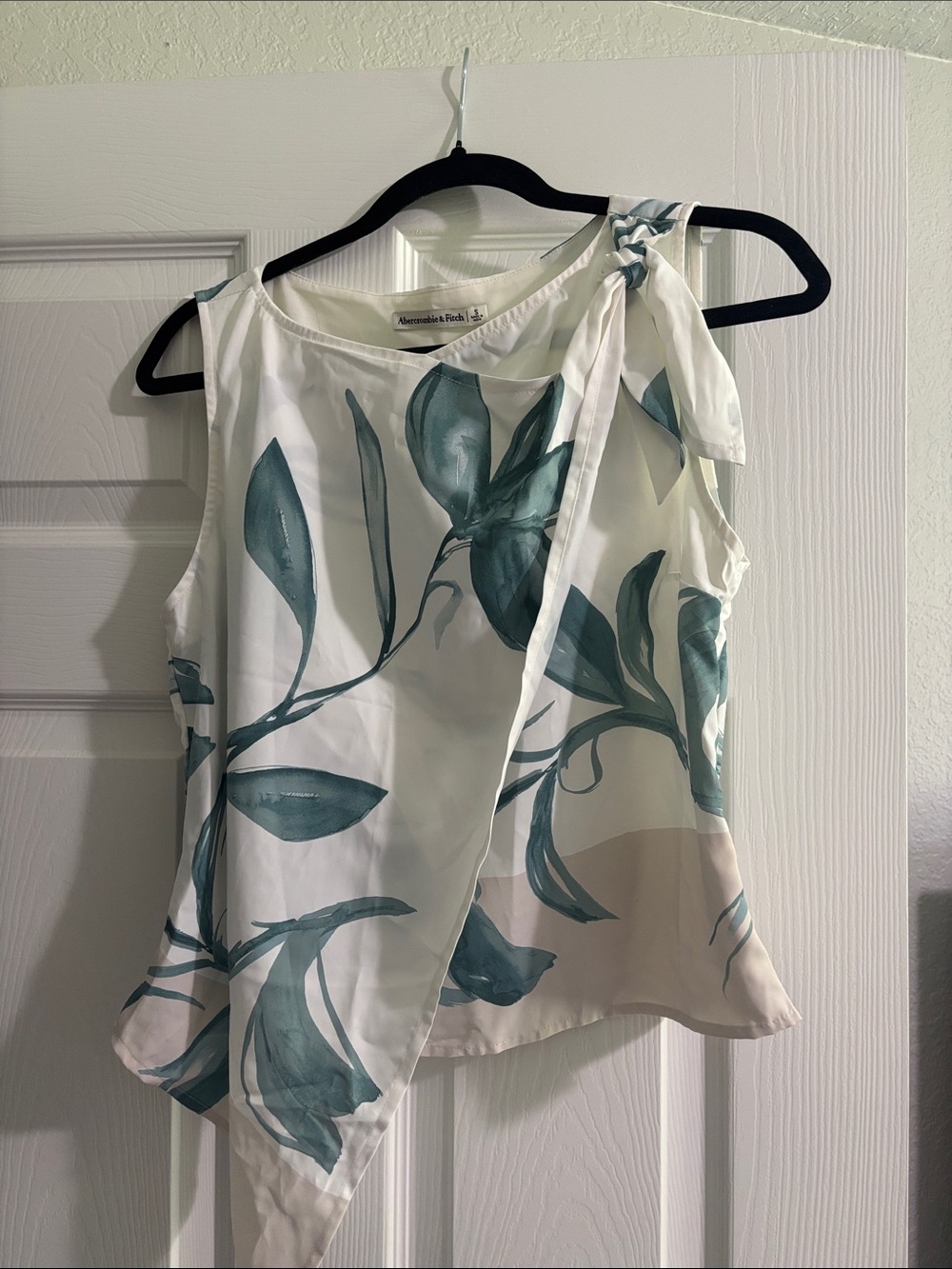 Abercrombie & Fitch White Tank with Teal Floral Tie-Shoulder